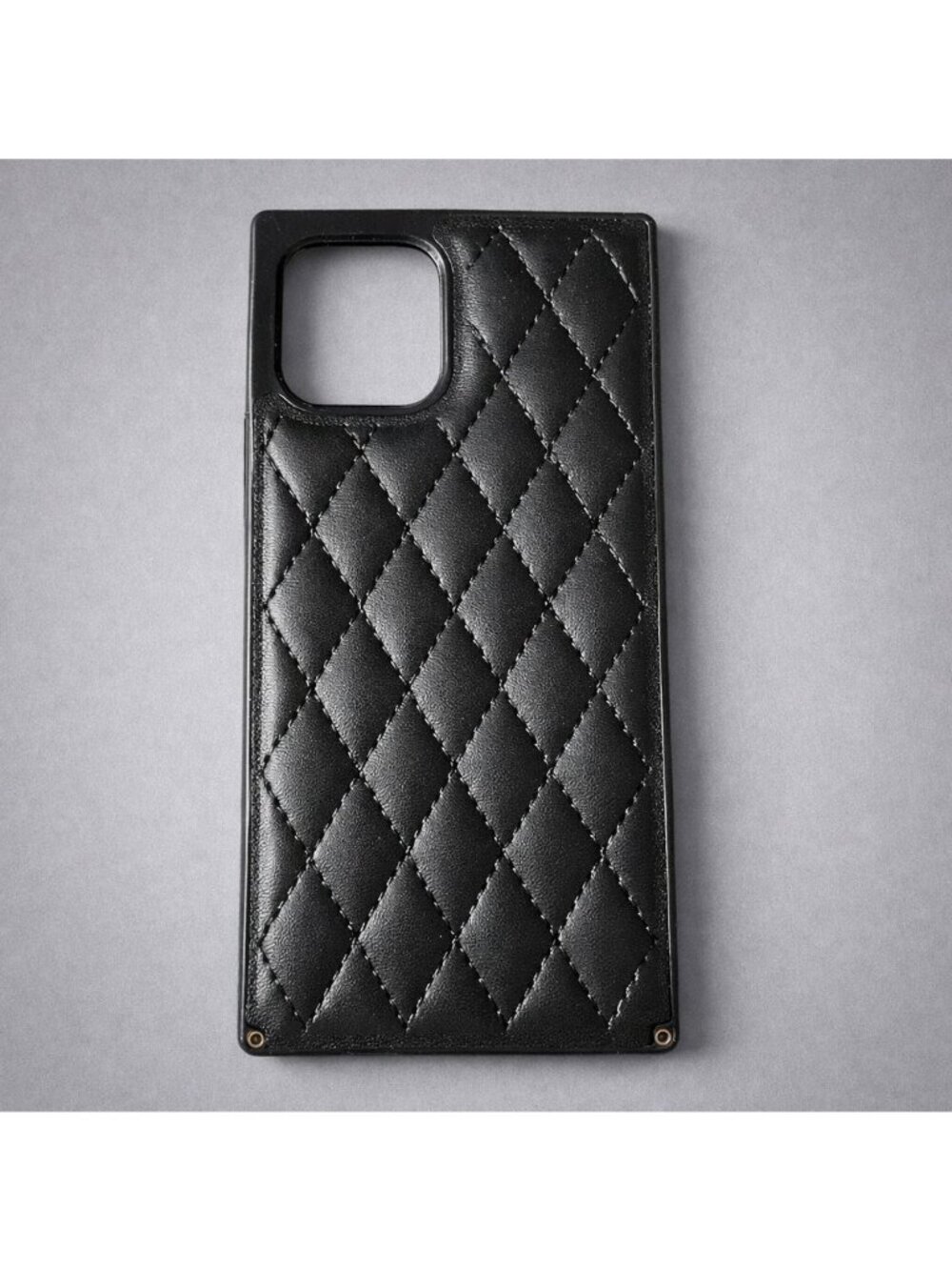 Black Quilted Leather‑Style Phone Case – Diamond Stitch Pattern, Camera Cutout